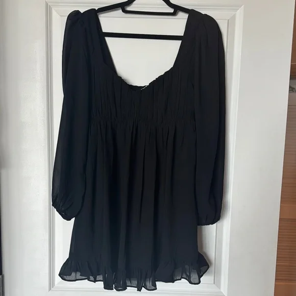Abercrombie & Fitch Long Sleeve Ruched Babydoll Mini Dress - SIZE MEDIUM - Picture 5 of 7